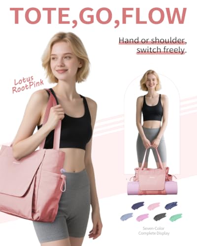 sportsnew Yoga Mat Bag Waterproof Tote Gym Bag Mat Carrier W/Wet Pocket | hook-and-loop mat holder 5s quick access, 40oz handled bottle pocket, wet bag, lightweight waterproof, drawstring pockets,19L - color: Lotus Root Pink