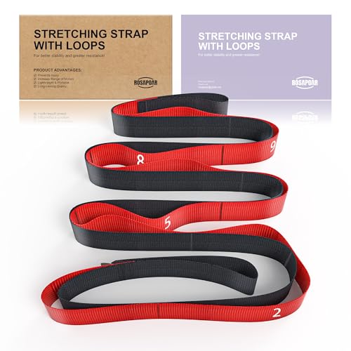Non Elastic Stretching Strap with Loops - Yoga Straps for Physical Therapy, Durable Stretch Bands for Exercise, Flexibility Training, Hamstring & Leg Stretcher, Yoga/Pilates/Gymnastics - color: Red