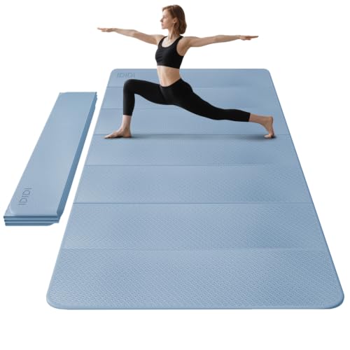 Foldable Yoga Mat Extra Large (74.0" x 47.2" x 0.4") | Double-Sided Non-Slip,Extra Wide Foldable Design,10mm Extra Thick ,Exercise Mat for Gym, Studio, Travel, Home Use - color: Blue Gray