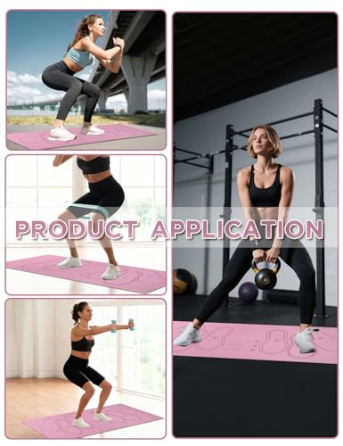 Squat Mat with Foot Position,Large Squat Target Pad 30'' X 13.8'',4mm Thickness Squat Mat Foot Positioning, Exercise Mat for Squats, Leg and Abdominal Workouts - color: Pink