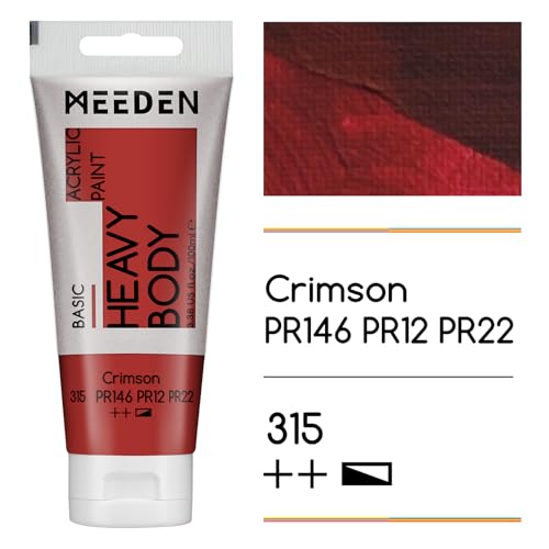 MEEDEN Acrylic Paint Crimson: 100ml/3.38oz x 2 with Titanium White | Heavy Body Artist Acrylic Paint Set for Canvas, Wood & Craft, Non-toxic Creamy Art Paint with Titanium White for Mixing - color: Crimson, size: 2 Tubes
