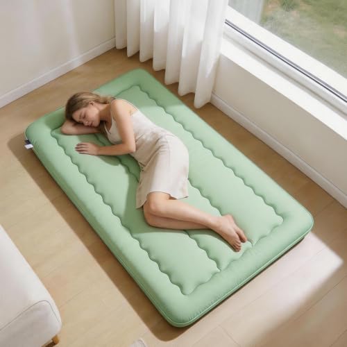 Twin Size Japanese Futon Mattress Foldable Topper Mattress for Floor Tatami Floor Mat Portable Roll-Up Bed for Guest Play mat Sleeping Pad Green B - color: Green, size: Twin