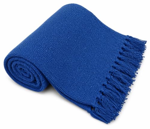 Kakaos Solid Color Cotton Yoga Blankets with Matching Tassels (Blue) - color: Blue