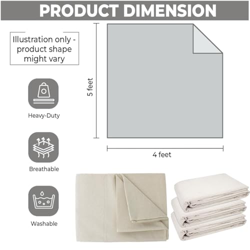 Premium Cotton Canvas Drop Cloth 8 oz, 4x5 ft – Heavy Duty Reusable Painter’s Cloth for Painting, Staining, DIY Projects, Furniture & Floor Protection, Washable Dust Sheet, Indoor & Outdoor Use