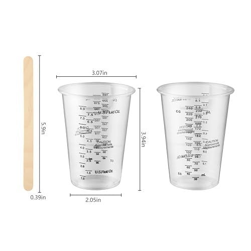 200PCS Resin Epoxy Mixing Cups, HIA 8oz Clear Plastic Paint Measuring Cups with 200pcs Wooden Stirring Sticks for Epoxy Resins, Mixing Paint, Pigments, Resins