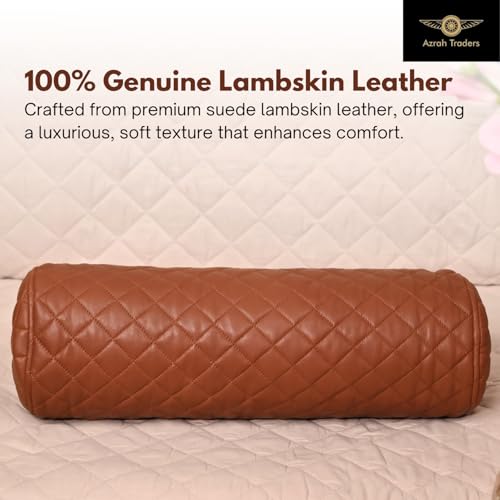 Neck Roll Pillow Cushion Cover, 16x6 Inch Full Moon Round Bolster Pillow Case, Cylinder Soft Lambskin Leather Pillowcase for Head, Spine & Neck Support During Sleep - Quilted Brown Pack of 2 - color: Quilted Brown Pack of 2