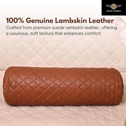 Neck Roll Pillow Cushion Cover, 16x6 Inch Full Moon Round Bolster Pillow Case, Cylinder Soft Lambskin Leather Pillowcase for Head, Spine & Neck Support During Sleep - Quilted Brown Pack of 2 - color: Quilted Brown Pack of 2