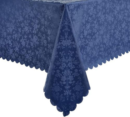 Romanstile Waterproof Vinyl Tablecloth Rectangle, 60 x 102 Inch, Rose Navy Blue - color: Rose Navy Blue, size: 60" x 102" (Rectangular)