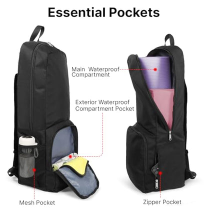 Yoga Mat Bag Carrier Backpack with Multi Pockets | Yoga Mat Holder Waterproof & Zipper Closure, Water Bottle Pocket, Large Capacity, Multipurpose Use - color: Black