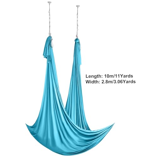 Happybuy Aerial Silk & Yoga Swing, 11 Yards, Hammock Kit, 100gsm Nylon Fabric, Full Rigging Hardware, Blue, Antigravity Flying for All Levels Fitness
