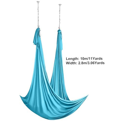 Happybuy Aerial Silk & Yoga Swing, 11 Yards, Hammock Kit, 100gsm Nylon Fabric, Full Rigging Hardware, Blue, Antigravity Flying for All Levels Fitness