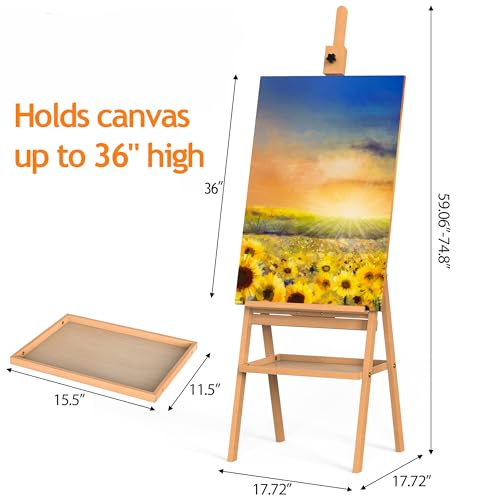 Beech Wood H-Frame Art Easel Adjustable 58"-75" Professional Studio Easel with Storage, Holds Up to 36" Canvas - color: EASEL-B