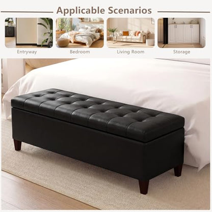Joveco 51 Inch Storage Bench,Leather Tufted Storage Ottoman with Legs - color: 51", Pure Black