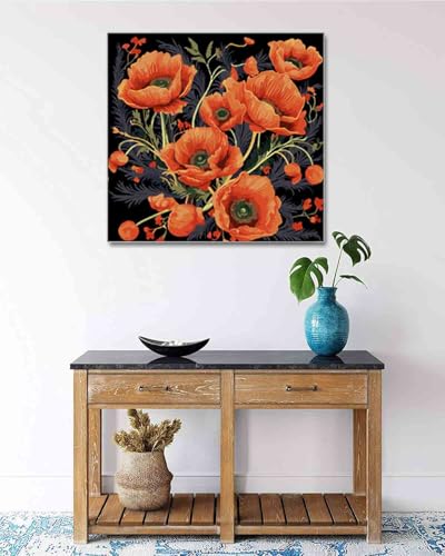 TOCARE Framed Paint by Numbers Kit for Adults Beginners, 12x12inch Red Poppy Paint by Number with Frame,Easy Flowers Paint by Numbers Framed Canvas (Without Easel) - color: TC-F-222