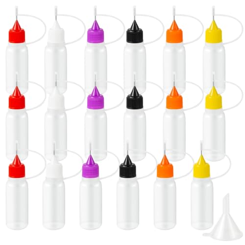 18PCS Precision Needle Tip Glue Applicator Bottles, 6 Color 10ML/1 OZ Fine Needle Tip Squeeze Bottle with Mini Funnel for DIY Paint Paper Quilling Craft Glue Ink Liquid Acrylic Painting - size: 10 ml