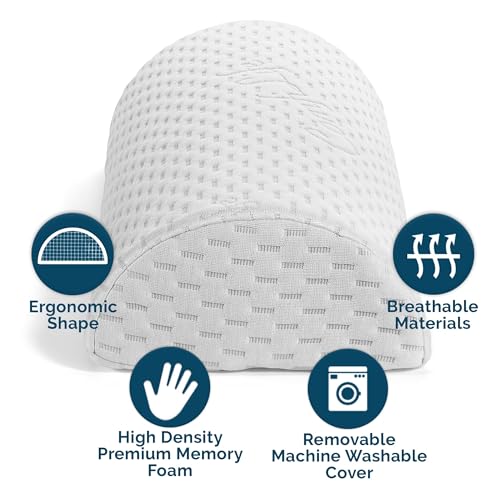 ComfiLife Knee Pillow for Back Sleeping – 100% Memory Foam Bolster Pillow for Legs – Under Knee Pillow for Sleeping on Back – Leg & Hip Pain Relief for Side Sleepers – Half Moon Pillow