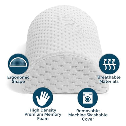 ComfiLife Knee Pillow for Back Sleeping – 100% Memory Foam Bolster Pillow for Legs – Under Knee Pillow for Sleeping on Back – Leg & Hip Pain Relief for Side Sleepers – Half Moon Pillow