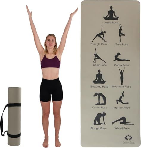 Printed Visual Guidance with Yoga Poses. Large Exercise Mat, Shoe-Friendly, Balance and Graceful extension TPE Yoga Mat for Men and Women to support Consistent Practice| 8mm Thickness for Superior Cushioning | 185 x 70 cm Extra Wide, Anti Slip Mat, Pilate