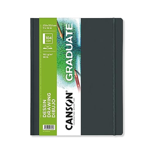 Canson Graduate Drawing Paper, Hard Cover Art Journal, 11x14 inches, 52 Sheets — Artist Paper for Pencil, Ink, Pen, Marker Illustration - size: 11x14