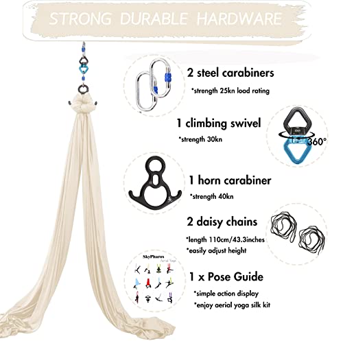 Aerial Silks Yoga Swing Set, Fitness Aerial Yoga Kit | Anti-Gravity Flight Aerial Yoga Hammock Kit; Low/Non Stretch Nylon Tricot Fabric; For Fitness & Dance; Hardware Included - color: Champagne