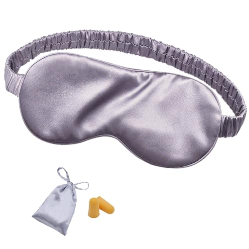 Silk Sleep Mask Eye Mask Blindfold with Double Layer Silk Filling and Elastic Strap for Full Night's Sleep, Travel and Nap, Soft Eye Cover Eyeshade with Luxury Bag and Ear Plugs by OLESILK (Charcoal) - color: Charcoal