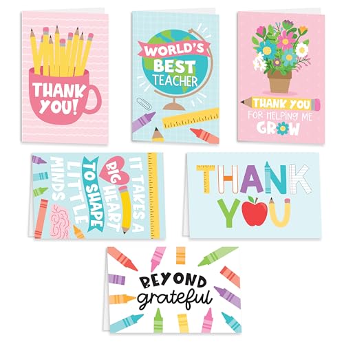 24 Teacher Thank You Cards with Envelopes Teacher Appreciation Cards Bulk - style: Pastel Crayons