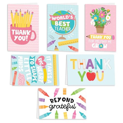24 Teacher Thank You Cards with Envelopes Teacher Appreciation Cards Bulk - style: Pastel Crayons