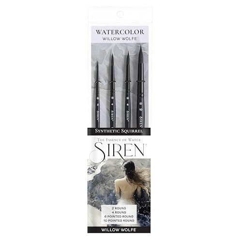 Willow Wolfe Siren Artist Watercolor Brush Set, Premium Blended Synthetic Black Squirrel Hair, Set of 4 Round Brushes (1100SET1)