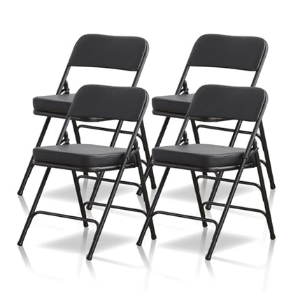 Padded Folding Chair Indoor Metal Foldable Chair Black- 2 Pack | Comfortable Thick Vinyl Cushion Seat Durable Elegant Upholstered Chair for Small Space Home, Office and Events - color: Black-4pcs
