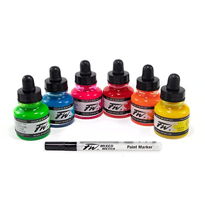 Daler Rowney FW ACR Ink Set 6X29.5ML NEON - style: 6 Pack, Neon