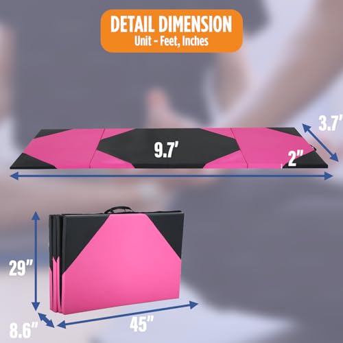 Gymnastics Mats Foldable Tumbling Mats Portable Gymnastics Exercise Mat Thick Gymnastics Tumbling Mats Pad Home Exercise Panel Mat With Carrying Handles - color: PB, size: 4 ft W x 10 ft L