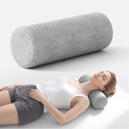 Neck Roll Cervical Pillow for Neck Pain Relief - Memory Foam Neck Pillow for Bed | Round Neck Pillows for Sleeping (Grey, Large - 6.0" H) - color: Grey, size: Large - 6.0" H