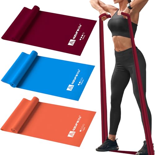 A AZURELIFE Resistance Bands,Professional Long Non-Latex Elastic Stretch Bands,Exercise Bands for Physical Therapy, Yoga, Pilates, Rehab, at-Home or The Gym Workouts, Strength Training - color: Orange, Blue, Purple, size: 5.9FT