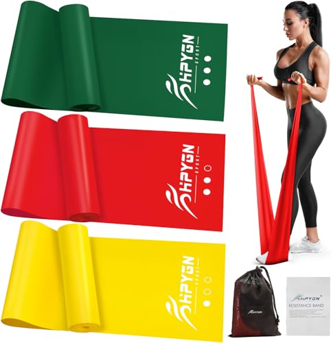 HPYGN 3 Levels Non-Latex Exercise Bands for Physical Therapy & Yoga, Professional Resistance Bands Set for Working Out, Strength Training, Pilates & Rehab, TPE Elastic Stretch Bands for Seniors, Women - color: 4-Red/Yellow/Green, size: 4.9ft