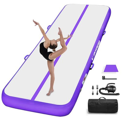 Air Mat Tumble Track, Gymnastics Mats Tumbling Track with Electric Air Pump for Home Use Cheerleading Training Kids Gym Yoga - color: Purple, size: 16.5ftx3.3ftx4inch