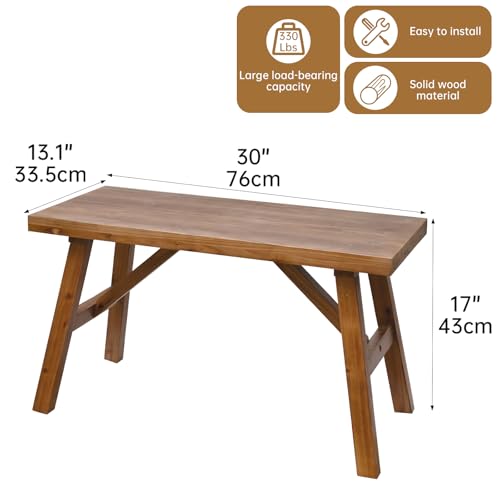Handcrafted Solid Wood Bench, 30" - Farmhouse-Style Burnt Brown Entryway Seating for Living & Dining Room, Rustic Design, Natural Finish - color: Burnt Brown, size: 30 Inch