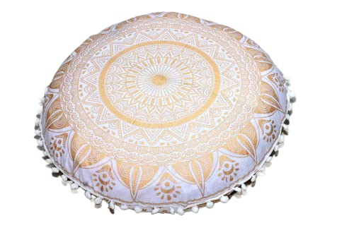 ICC Large Boho Ottoman Cover Pillowcase for Couch Floor Pillows & Cushion Covers Decorative Bohemian Hippie Mandala Pouf Pillow Cover Seating Meditation Cushion Cover (Gold Trishol, 32" Round) - size: 32" x 32" (Pack of 1), style: Gold Trishol