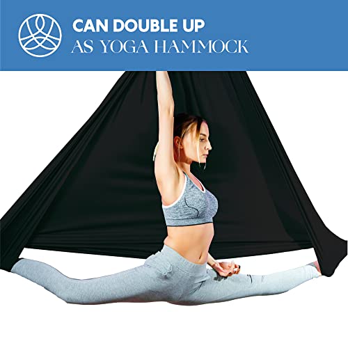 Aerial Silks Starter Kit, 9 Yards, Aerial Yoga Hammock, Hardware - color: Black