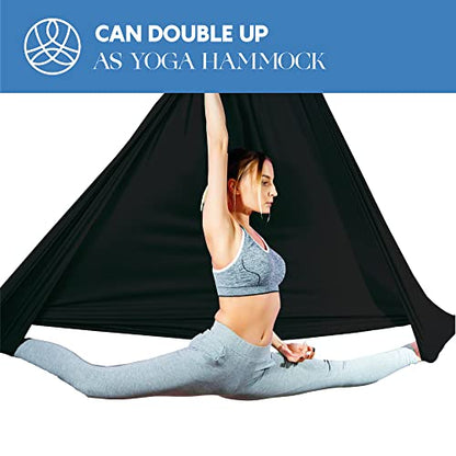 Aerial Silks Starter Kit, 9 Yards, Aerial Yoga Hammock, Hardware - color: Black