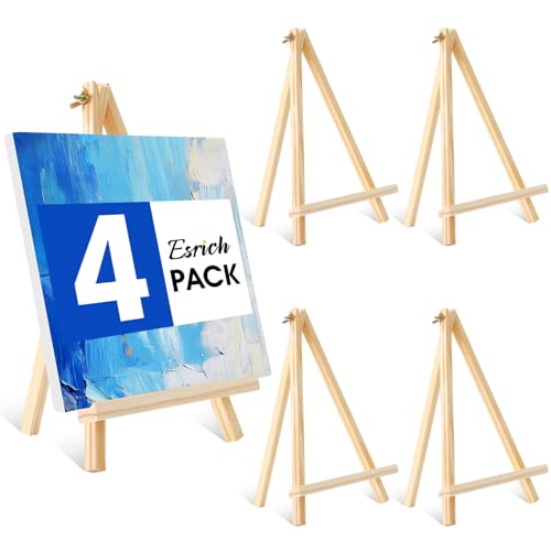 ESRICH 11.8in Wood Easels, Tabletop Painting Display Easels | Painting Party Easel, Kids Student Tabletop Easels for Painting, Portable Canvas Photo Picture Sign Holder（4 Pack ） - style: 11.8''-4PK