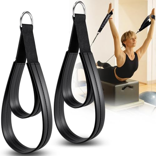 TOBWOLF 2PCS Pilates Straps for Reformer, Double Loop D Ring Foot Hand | Non Slip Padded Grip | Sweat-Resistant Comfort for Pilates | Exercise Straps for Yoga & Home Gym Workouts - color: Black (Upgraded Material PU Leather)