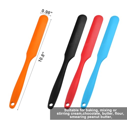 4 Pcs Heavy-Duty Silicone jar Spatula Set | Extra Long Silicone Spatula(11") Heat Resistant for Baking, Resin Art, Waxing Kit Accessories (4 Colors) - color: Black, red, blue, orange