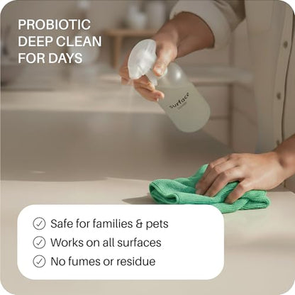 Everneat Probiotic Surface Cleaner Concentrate – Cleans for Days, Refillable, Non-Toxic | Glass Spray Bottle | Unscented | 1 oz (Just Add Water)