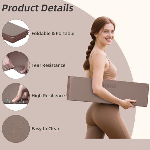HAHE Foldable Yoga Mat 74"Lx32"Wx1/3"Thick, Folding Exercise Mats - color: Brown