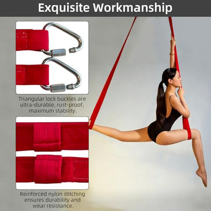 PRIOR FITNESS Aerial Loops Set,SGS Certified,9ft Yoga Straps Trapeze 2pcs - color: red