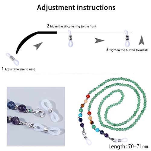 TUMBEELLUWA Reiki 7 Chakra Stone Beads Eyeglasses Chain for Women Men - color: Green