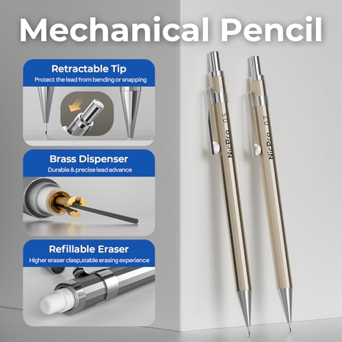 Nicpro 21PCS Professional Drafting Tools & Geometry Set with Case, Architect Compass & Protractor Set, Metal Pencils, Pens, Scale Ruler Metal Ruler, 5 Drawing Templates for Interior House Plan Design - size: 21 PCS