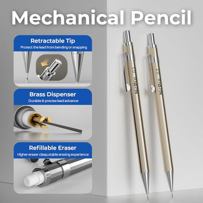 Nicpro 21PCS Professional Drafting Tools & Geometry Set with Case, Architect Compass & Protractor Set, Metal Pencils, Pens, Scale Ruler Metal Ruler, 5 Drawing Templates for Interior House Plan Design - size: 21 PCS