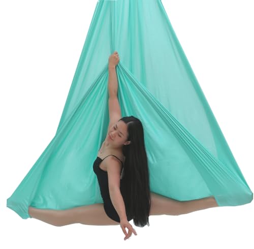 F.Life Aerial Yoga Hammock 6.5 yards Premium Aerial Sling Silk Fabric Yoga Swing for Antigravity Inversion Include Daisy Chain,Carabiner and Pose Guide - color: Turquoise