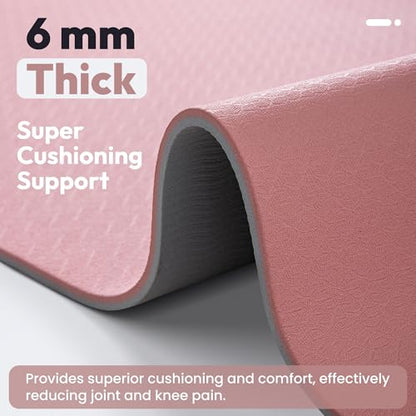 Umineux Non Slip Yoga Mat 72"x24" Exercise & Fitness Mat For Women and Men - color: Parfait Pink & Gray, size: 6MM